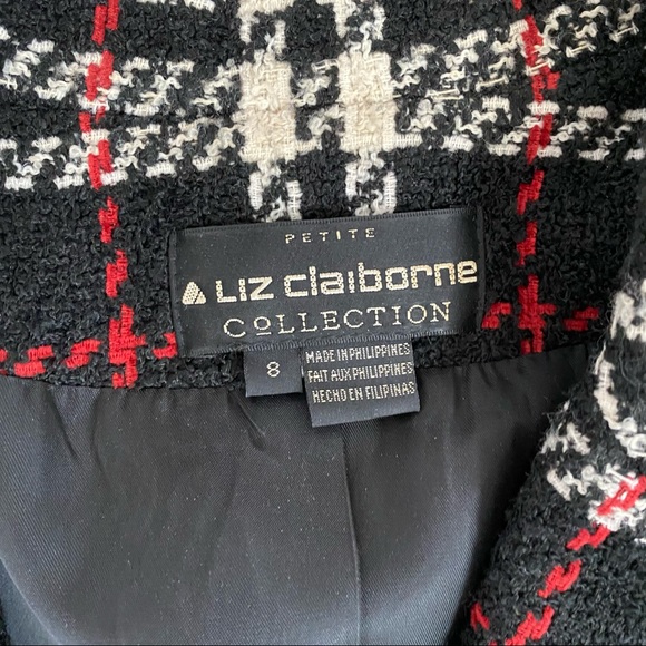 Vintage Liz Claiborne black plaid wool blazer 8P - Picture 3 of 5